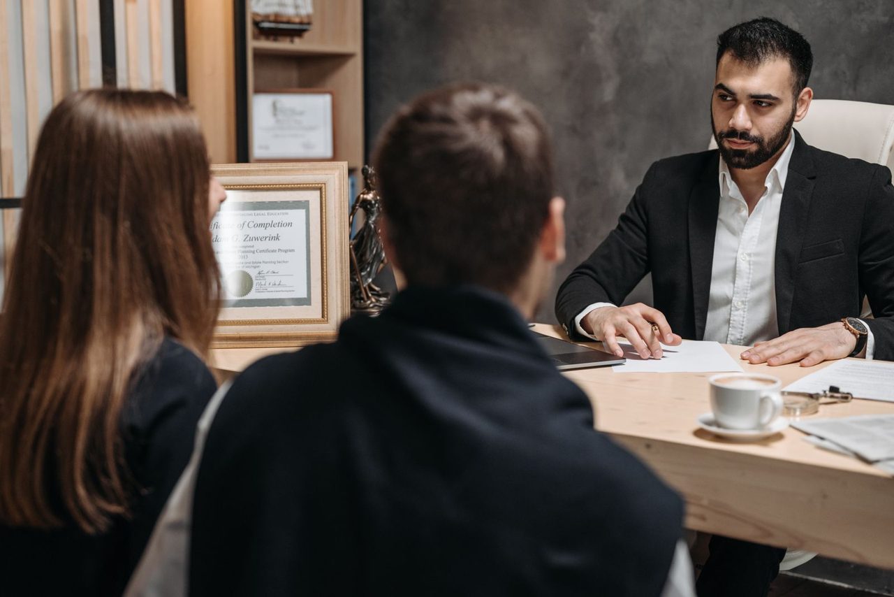 Attorney meeting with clients